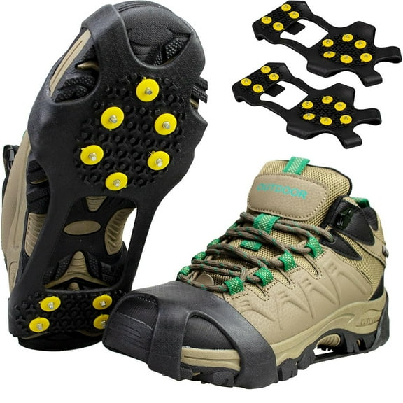Ice Cleats for Boots Shoes,with 10 Steel Studs Crampons,Rubber Snow Cleats, Spikes Crampons for Hiking Boots and Shoes.Ice Grips Anti Slip for Men Women
