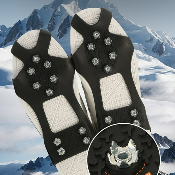 Ice Cleats for Boots Shoes,with 10 Steel Studs Crampons,Rubber Snow Cleats, Spikes Crampons for Hiking Boots and Shoes.Ice Grips Anti Slip for Men Women