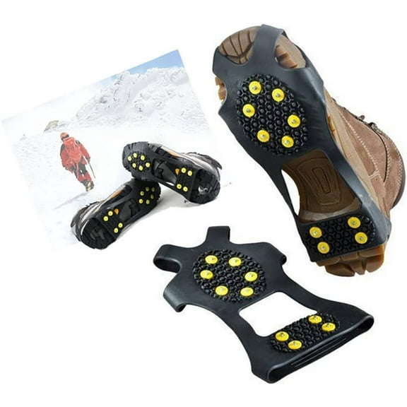 Ice Cleats Ice Snow Grippers Anti-Slip 10 Steel Studs Crampons Traction Spikes Over Shoe Boot Cover Stretch Footwear