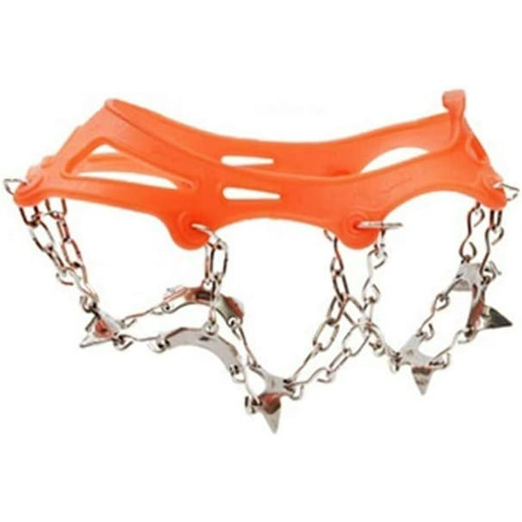Ice Cleats Ice Snow Grips with 13 Stainless Steel SpikesIce Snow Grips Crampons Traction Anti Slip Cleats for Hiking Climbing Walking on Ice and Snow (Orange M)