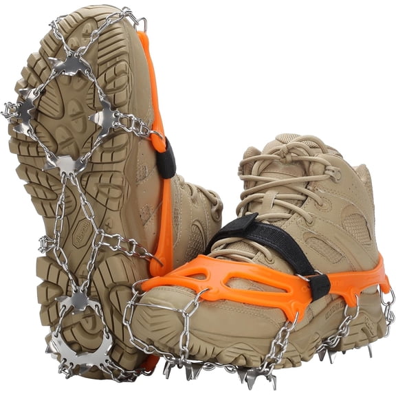 Ice Cleats for Shoes and Boots, 19-Spike Heavy Duty Traction Grips with Anti-Slip Steel Chains for Maximum Grip on Ice and Snow, Secure Fit for Men and Women Winter Walking