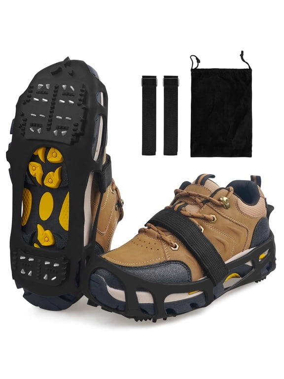 Ice Cleats for Shoes and Boots Men Women Snow Traction Cleats Crampons Anti Slip Shoe Grippers Spikes for Snow Ice Winter Walking Non-Slip 24 Studs Overshoe Slip-on Stretch Footwear