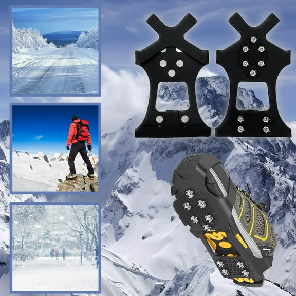 Ice Cleats for Shoes and Boots Non Slip Gripper Spike Ice Traction Cleats Walk Traction Cleat Durable Ice Snow Grips for Shoes, Boot with 10 Steel Studs Crampons Black M