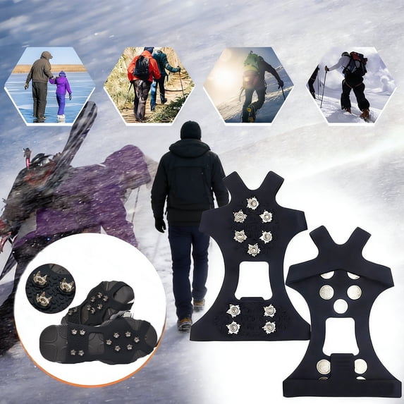 Ice Cleats For Shoes And Boots, Shoe Spikes For Snow And Ice Size M Black 10-Tooth Reinforced Snow Cleats For Shoes, High Traction Winter Safety Grips for Men & Women, 3-Pair