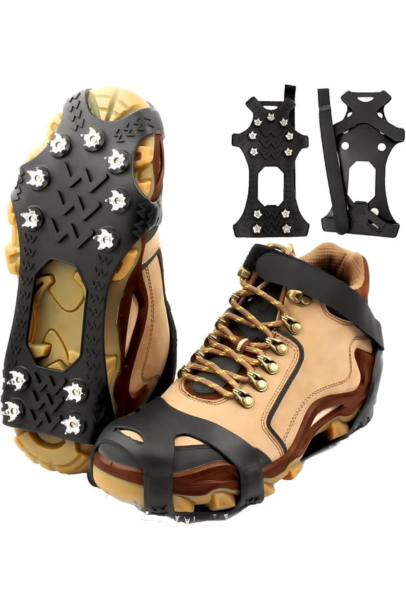 Ice Cleats for Shoes and Boots,Silicone Crampons,11 Stainless Shoe Spikes for Snow and ice,Heavy Duty Traction for Hiking,Climbing &Mountaineering,Ice Fishing (Ultra-Cold -45°C, Easy On/Off，Unisex)