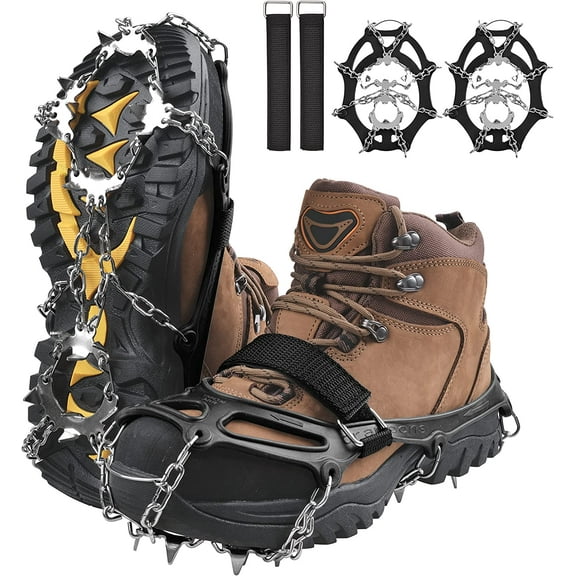 Ice Cleats Snow Traction Cleats, 19 Steel Teeth Walk Traction Cleats Crampons for Boots Shoes Anti Slip Crampons Snow Cleats for Winter Trail Hiking & Ice Mountaineering