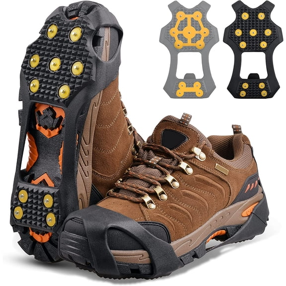 Ice Cleats Snow Traction Cleats Crampons for Shoe and Boots, 11 Studs Non-Slip Overshoe for Walking on Snow and Ice Rubber Walking Cleats Anti Slip Crampons, Size:M (1 Pair)