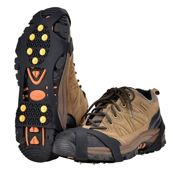 Ice Cleats Snow Traction Crampons for Shoe and Boots, Stainless Steel Studs Non-Slip Overshoe for Walking Hiking on Snow and Ice Rubber Walking Cleats Anti Slip Grips Spikes
