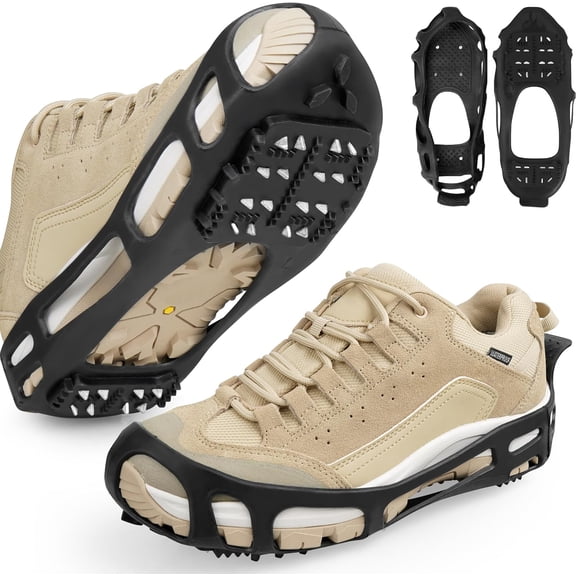 Ice Cleats Snow Walk Traction Cleats Crampon for Walking on Snow and Ice Upgrade 24 Studs Non-Slip Overshoe Rubber Anti Slip Crampons Slip-on Stretch Footwear