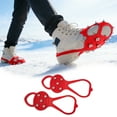 thumbnail image 1 of Ice Cleats Wearable Ice Snow Grips Large Traction Non Gripper Spike Shoe Grips With 5 Studs Crampons Universal Traction Cleats For Snow Hiking Fishing(Red S-21X8X1cm), 1 of 4