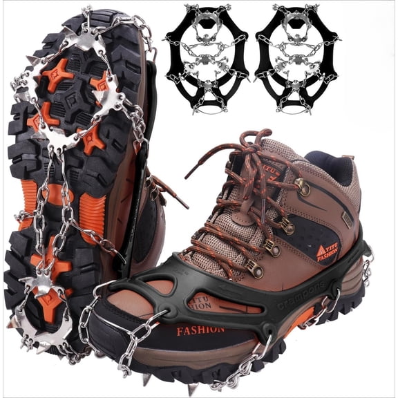 Ice Cleats for Shoes and Boots with 19 Stainless Steel Spikes, Snow Grips for Winter Hiking