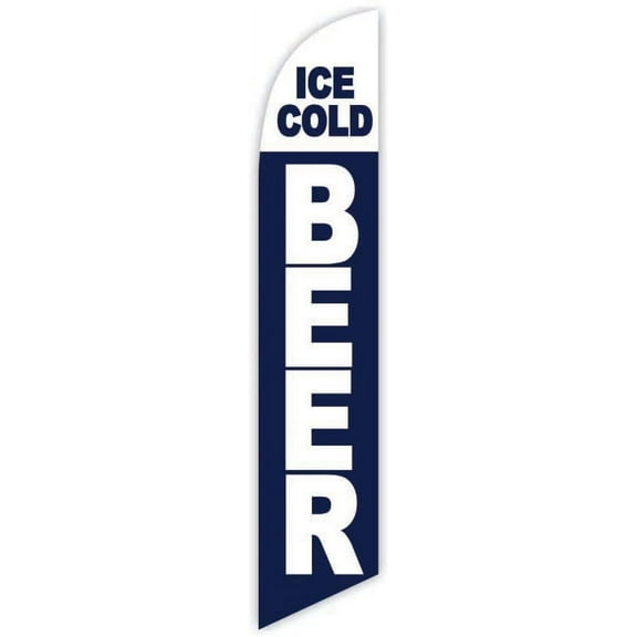Ice Cold Beer Dark Blue Advertising Feather Flag 12ft - Replacement Flag Only Without Poleset