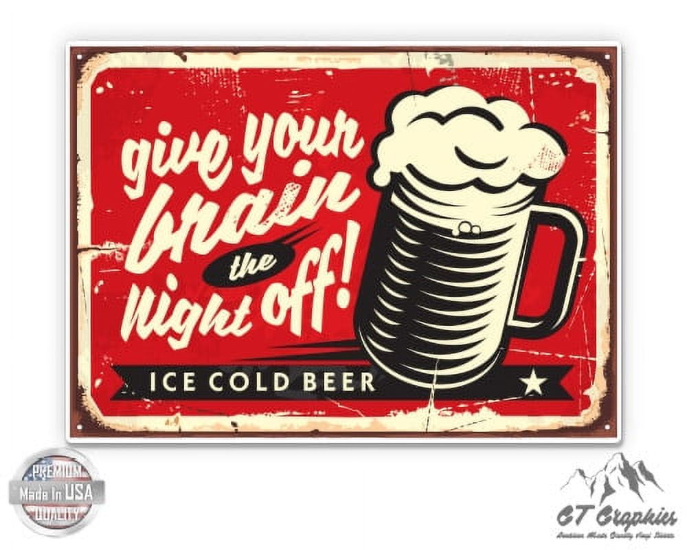 Ice Cold Beer Vintage Funny Brain - 3 Vinyl Sticker - For Car