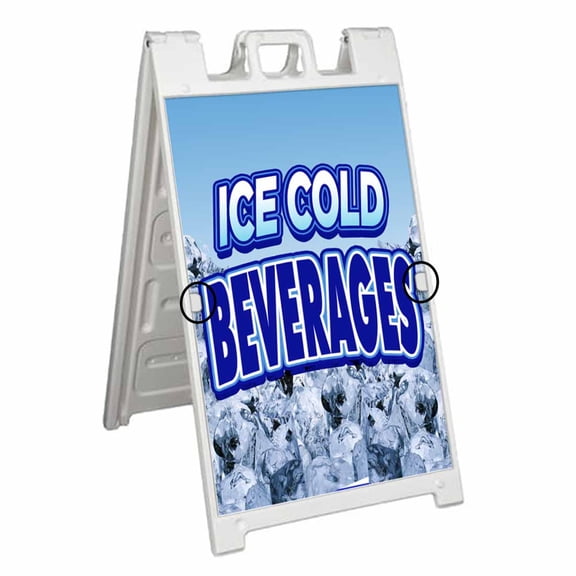 Ice Cold Beverages (24" X 36") Deluxe A-Frame Signicade, Includes 2 Removable Panels & Stand