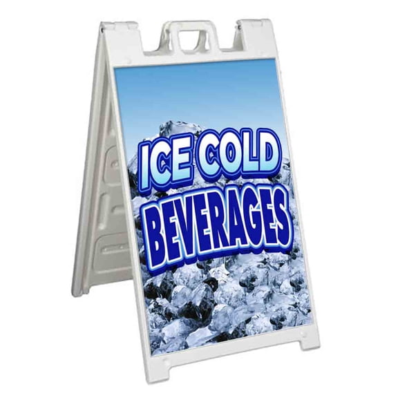 Ice Cold Beverages (24" X 36") Standard A-Frame Signicade, Includes Decal Applied To Stand