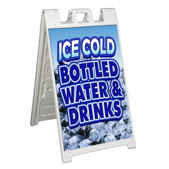 Ice Cold Bottled Water & Drinks (24" X 36") Standard A-Frame Signicade, Includes Decal Applied To Stand