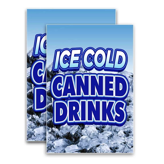 Ice Cold Canned Drinks (24" X 36") Vinyl Decal Only (Pack of 2) |Sign|Sticker|Poster