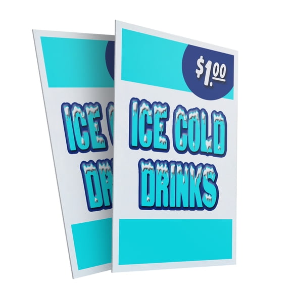 Ice Cold Drinks 1 (2-PACK) 24" x 36" Plastic Signs | Sign Insert 4mm Corrugated Plastic Signs Storefront Window Poster