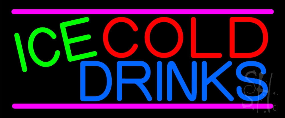 Ice Sold Sign Ice Cold Drinks LED Neon Sign 6 x 15 - inches, Black Square Cut Acrylic ...