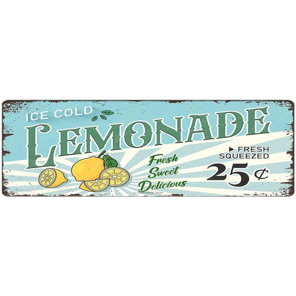 Ice Cold Lemonade Fresh Sweet Delicious Vintage Metal Tin Sign Retro Lemon Print Art Poster Wall Decor for Home Kitchen Porch Dining Room Office Bedroom Garden Yard Indoor Outdoor 4"x16"
