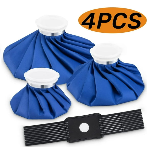 Ice Cold Pack Reusable Ice Bags Hot Water Bag for Injuries,Hot & Cold Therapy and Pain Relief with Elastic Breathable Support Wrap,4-Pack,3 Sizes (6"/9"/11"),(for Hot Therapy is 50-60℃)