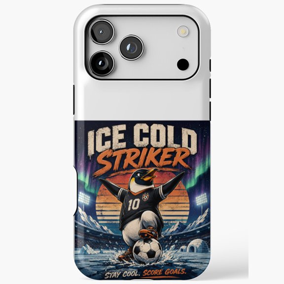 Ice Cold Striker Penguin Soccer Jersey Retro Aurora for iPhone Case 11 through 17 Pro Max