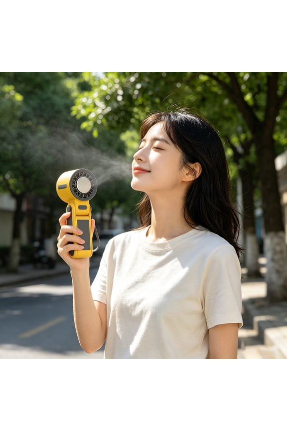 Ice Compress Foldable Handheld Fan USB Rechargeable 5 Speed Cooling Fan, Strong Airflow Bladeless Quiet Mini Fan Adjustable Angle Fast Cooling Technology for Travel Camping Office Outdoor Summer
