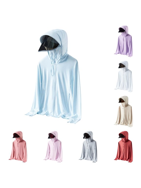 Ice Cool Layer with Detachable Brim | Lightweight & Breathable Sun Shield Jacket for Spring/Summer Womens Loose Cardigans M
