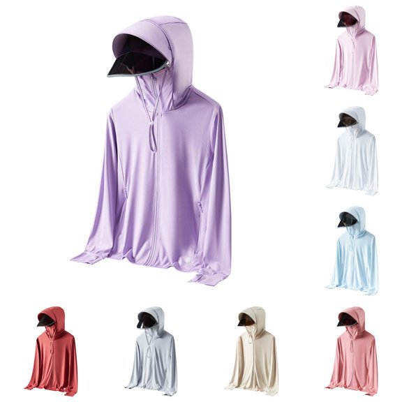 Ice Cool Layer with Detachable Brim | Lightweight & Breathable Sun Shield Jacket for Spring/Summer Womens Loose Cardigans XXL