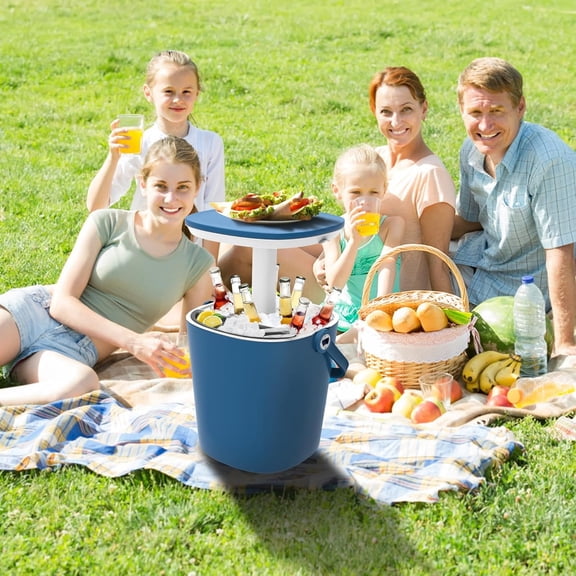 Ice Cooler Table 4 Gallon, Lift Top Lid Outdoor Cooler Table with Hidden Bottle Opener & Food Clips, Portable Beer Wine Ice Bucket for Camping, Picnics, Backyard Parties and Pool Parties, Blue