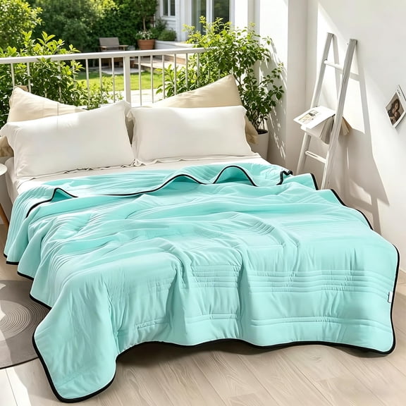 Ice Cooling Calming Blanket for Year-Round Comfort, Cooling Summer Comforter, Lightweight Breathable Quilt, Silky-Soft Double-Sided Thin Blanket, Machine Washable