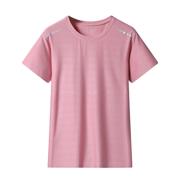 Ice Cooling Shirts for Women Short Sleeve Summer, Quick Dry Breathable Lightweight Moisture Wicking Tops for Workout, Athletic, Gym, Tennis, Yoga, Pink 2XL