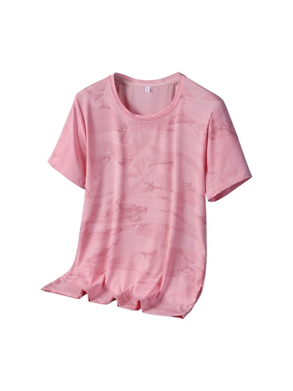 Ice Cooling Shirts for Women Short Sleeve Summer, Quick Dry Breathable Lightweight Moisture Wicking Tops for Workout, Gym, Athletic, Tennis, Yoga, Light Pink L