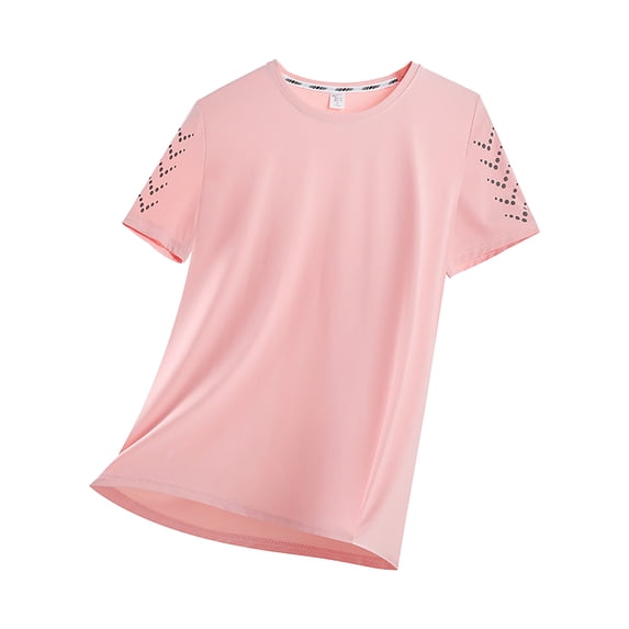 Ice Cooling Shirts for Women Short Sleeve Summer, Quick Dry Breathable Lightweight Moisture Wicking Tops for Workout, Gym, Athletic, Tennis, Yoga, Pink M