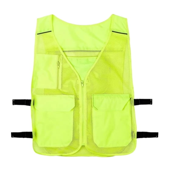 Ice Cooling Vest, Cooling Safety Vest with 4 Ice Packs, Adult Mesh Volunteer Activity Vest Reflective Ice Vest for Men, Women Hot Weather Working with Pockets, Green One Size