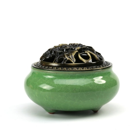 Ice Crack Texture Ceramic Incense Burner with Incense Stick Holder + Insulation use for Stick or Coil Incense, Sage Cones and Frankincense