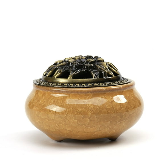 Ice Crack Texture Ceramic Incense Burner with Incense Stick Holder + Insulation use for Stick or Coil Incense, Sage Cones and Frankincense
