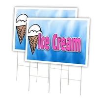 Ice Cream 1 2 Pack Of 24" x 36" Yard Sign & Stake | Advertise Your Business | Stake Included Image On Front Only | Made in The USA