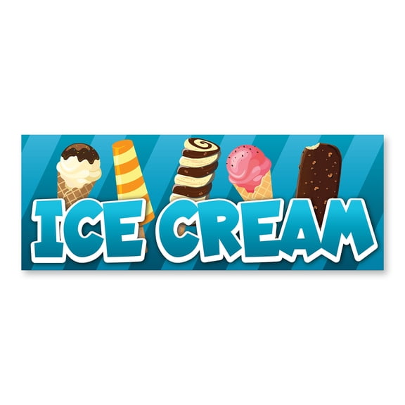 Ice Cream 12" x 4.5" Decal | Advertise Your Business | All Weather Can Apply To Any Surface | Shop Truck Bar Bars Soft Serve | Made in The USA