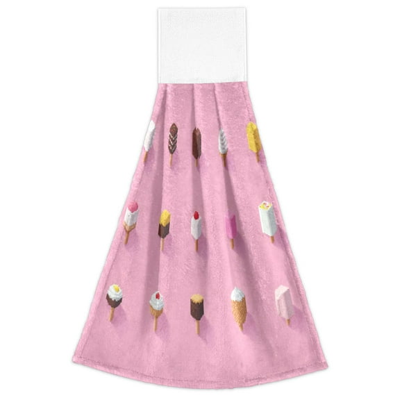 Ice Cream 2 Pack 14''x18'' Hand Towels Soft Coral Fleece Quick Dry Hook and Loop for Kitchen Bathroom