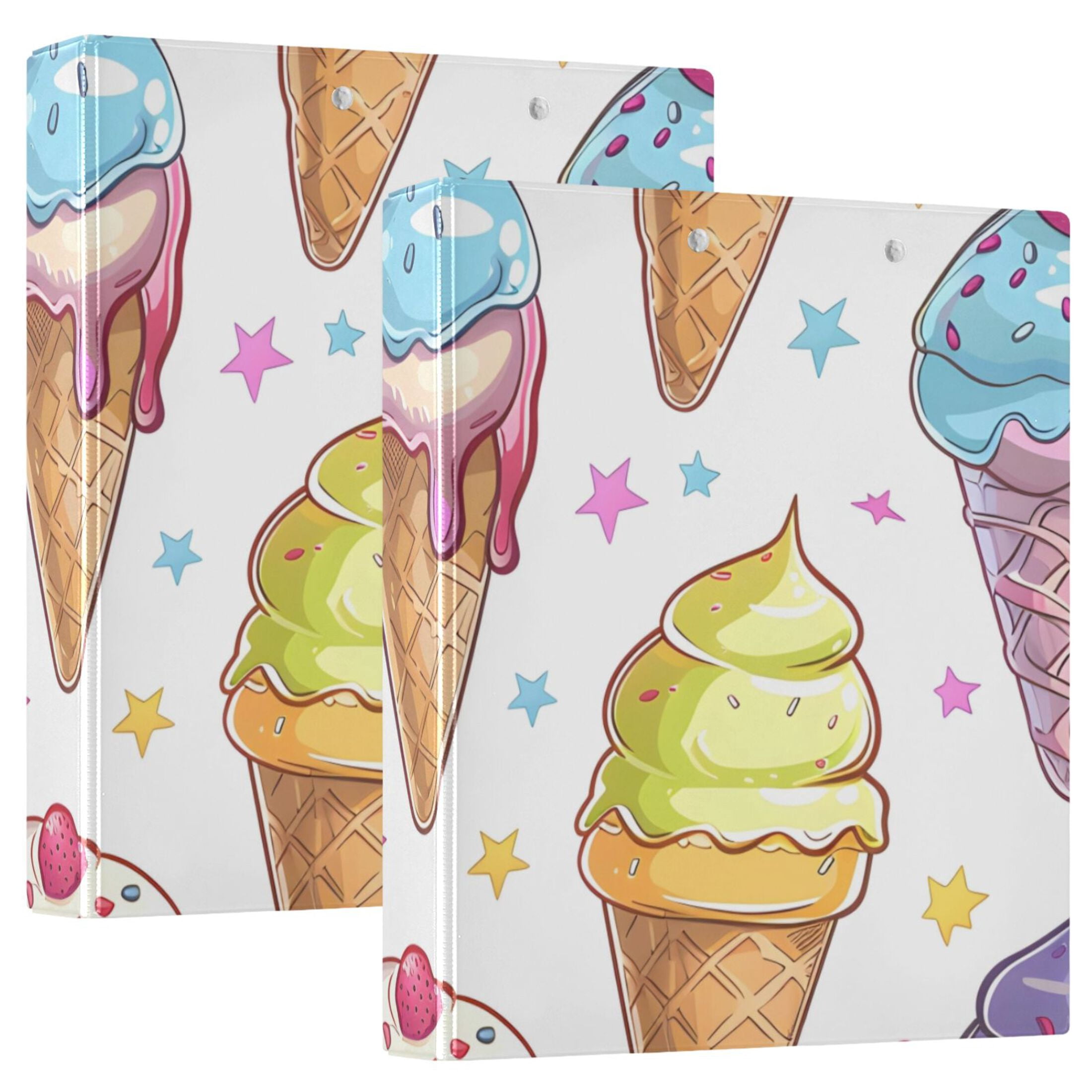 Ice Cream 3 Ring Binders 1.5 inch Hardcover File Folders with Interior Pockets A4 Size Organizer for School Office Hospital