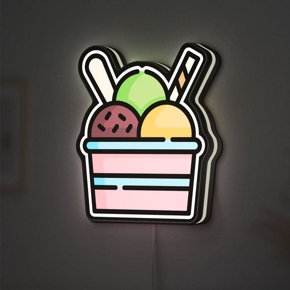 Ice Cream 3D Novelty Light Box, Sweet Dessert Wall Art, Summer Scoops Decor for Food Lovers (Width 8 inch, 20cm)