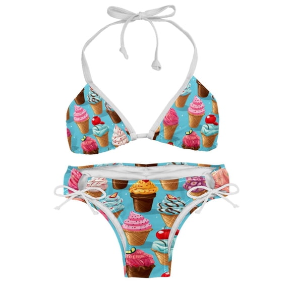 Ice Cream Adjustable Strap Bikini Set with Detachable Sponge, Two-Pack - Ideal for All Swim Suit Scenes