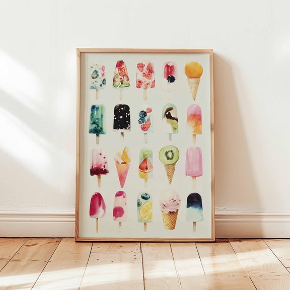 Ice Cream And Popsicle Poster, Summer Kitchen Wall Art