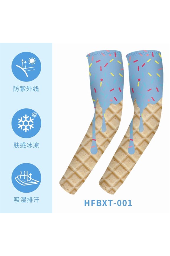 Ice Cream Arm Sleeves for Youth & Adult, 6 Pairs Cool Sun Protection UV Sleeves for Baseball, Volleyball, Outdoor Sports, Breathable Polyester, Size S-XL