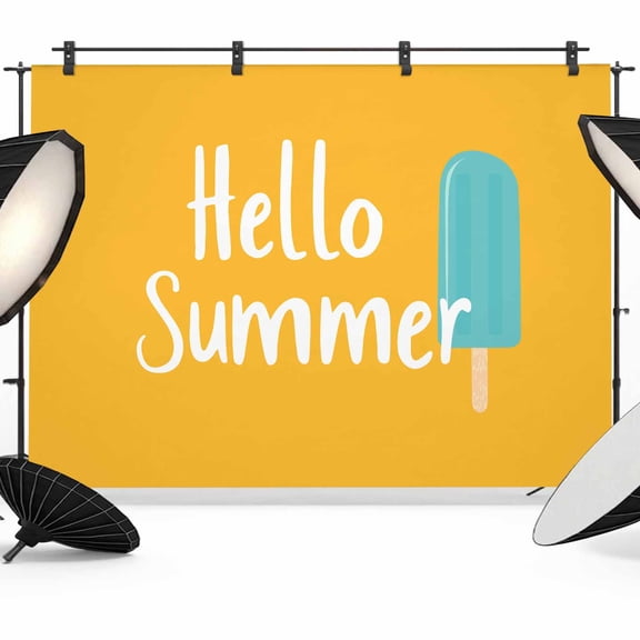 Ice Cream Backdrop for Photography, Hello Summer Hand-painted Letters Photo Backdrop Portrait Background Party Banner Photo Backgrounds for Studio Booth Props, 10x8ft