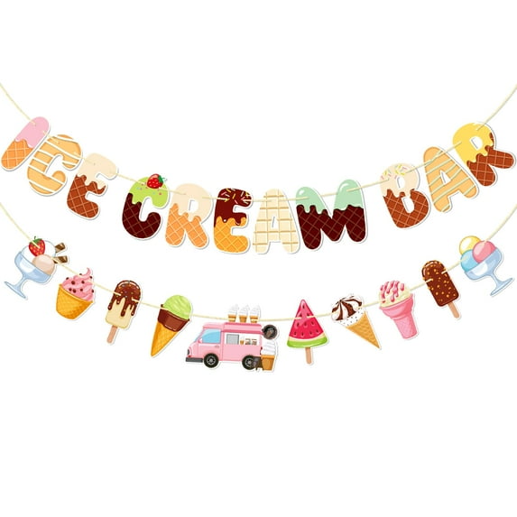 Ice Cream Bar Banner, Summer Ice Cream Party Decor, NO-DIY Ice Cream Garland, Ice Cream Party Decorations, Ice Cream Decor for Kids