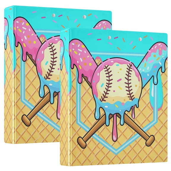 Ice Cream Baseball Bat Round Ring Binder 3 Ring 1.5 inch 200 Sheet Clipboard File Folder for School Office