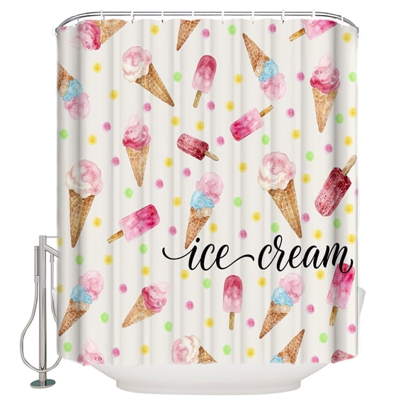 Ice Cream Bathroom Shower Curtains with 12 Hooks Polyester Waterproof Shower Curtain for Stalls and Bathtubs Summer Pink Popsicle Colorful Polka Dots Decorative Bathroom Privacy Curtain 36x72 Inches