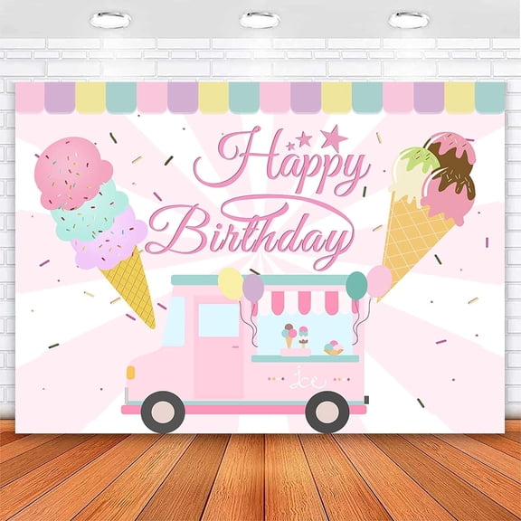 Ice Cream Birthday Backdrop Ice Cream Truck Shop Sweet Summer Baby Girls Party Photography Background Here's The Scoop Birthday Cake Table Decorations Banner Photo Booth Props